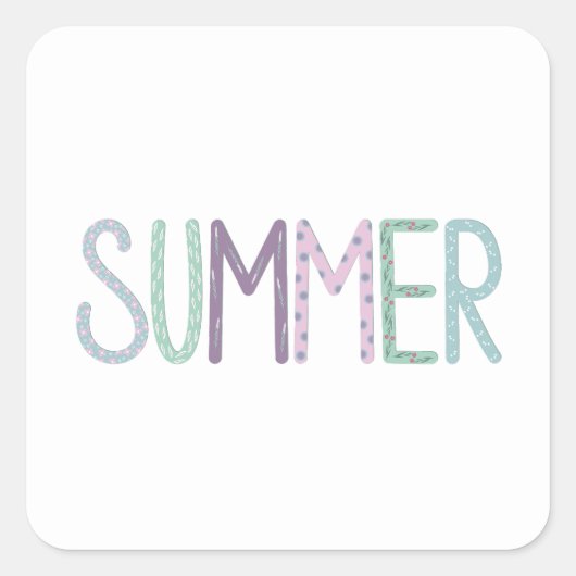 mehrfarbiges Sommerschreiben Quadratischer Aufkleber (Vorderseite)