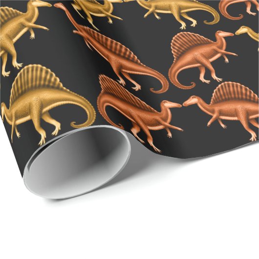 Mehrfarbiges Spinosaurus Dinosaurier-Packpapier Geschenkpapier (Rolleneckpunkt)