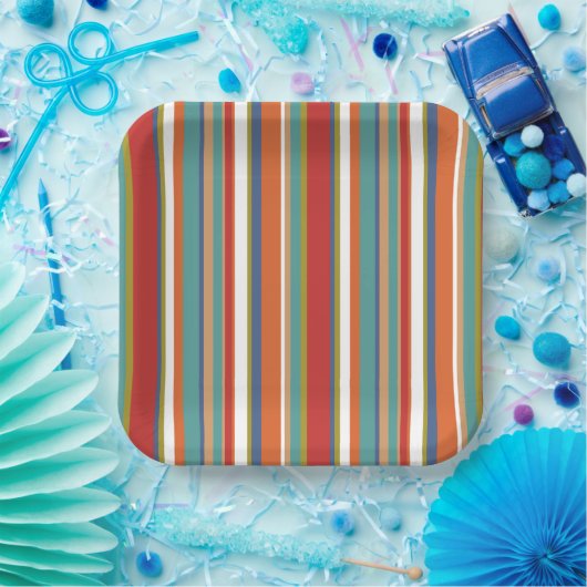 Mehrfarbiges Streifenmuster Pappteller (Party)