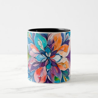 Mehrfarbiges Wasserfarben-Blumen-Mandala Zweifarbige Tasse
