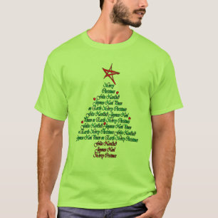 Mehrsprachige Chistmas Karte Feliz Geburts- Baum T-Shirt