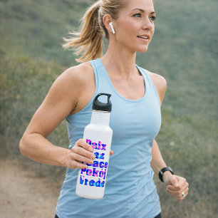 Mehrsprachige Friedens-Typografie mit pastellfarbe Edelstahlflasche