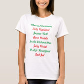 Mehrsprachige frohe Weihnachten rot und grün T-Shirt (Vorderseite)