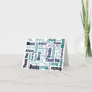 Mehrsprachige Grün Blau Typografie Collage Dankeskarte