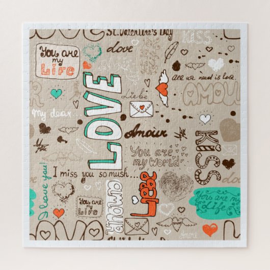 Mehrsprachige Liebe Doodle Muster Art Puzzle (Vertikal)