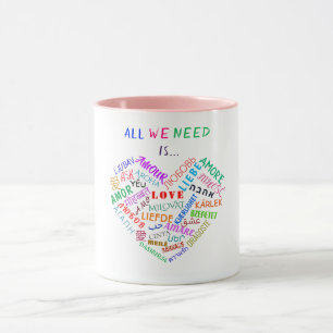 Mehrsprachige Liebe Textherz Kaffeepuppe Geschenk Tasse