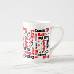 Mehrsprachige Rot-Schwarz-"Danke"-Typografie Porzellantasse