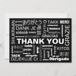 Mehrsprachige Schwarz-Weiß-Typografie flach Dankeskarte