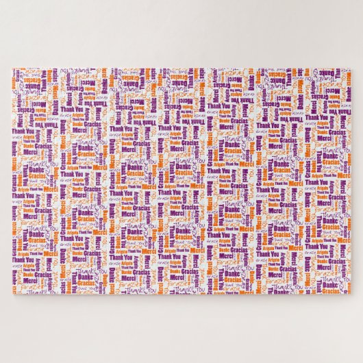 Mehrsprachige Typografie Vielen Dank Orange Lila Puzzle (Horizontal)