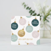Mehrsprachige Weihnachtsbaubles-Grußkarte Feiertagskarte (Stehend Vorderseite)