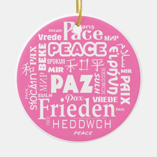 Mehrsprachige Weihnachtsdekoration - Rosa Keramik Ornament (Vorne)