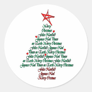 Mehrsprachige Weihnachtskarte Feliz Natal Tree Runder Aufkleber