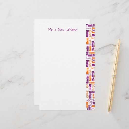 Mehrsprachiger Dank an Typografy Collage Wedding Briefpapier (Vorderseite/Rückseite Beispiel)