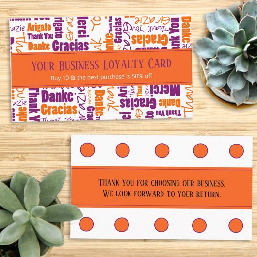 Mehrsprachiger Dank an Typografy Loyalty Punch Visitenkarte