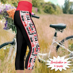 Mehrsprachiger Dank für Typografie Vertikale Strei Capri Leggings<br><div class="desc">Diese Leggings zeigen eine rot-schwarz-borbesäumte mehrsprachige Typografie-Wolke "Danke" auf jedem Bein über einem weißen Hintergrund.</div>