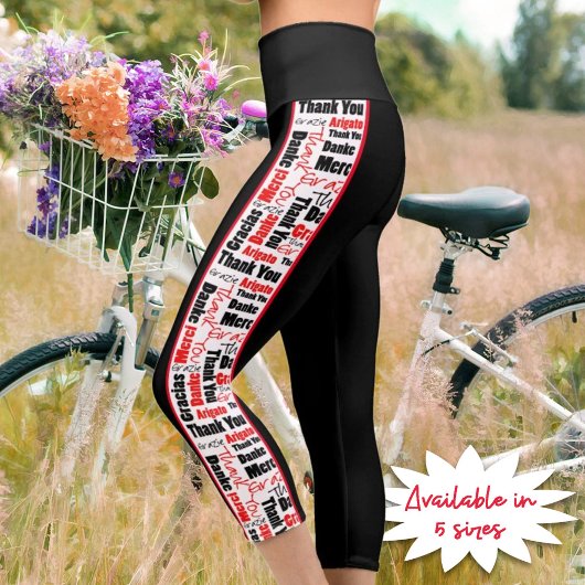Mehrsprachiger Dank für Typografie Vertikale Strei Capri Leggings