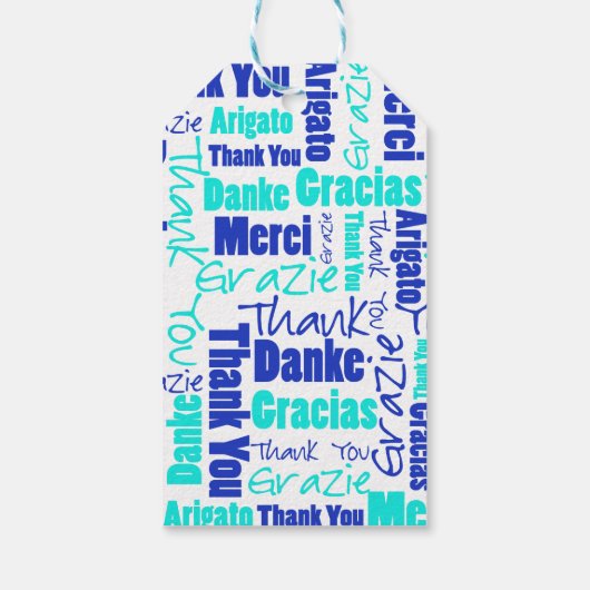 Mehrsprachiger Dank Typografie Blue Word Cloud Geschenkanhänger (Rückseite)