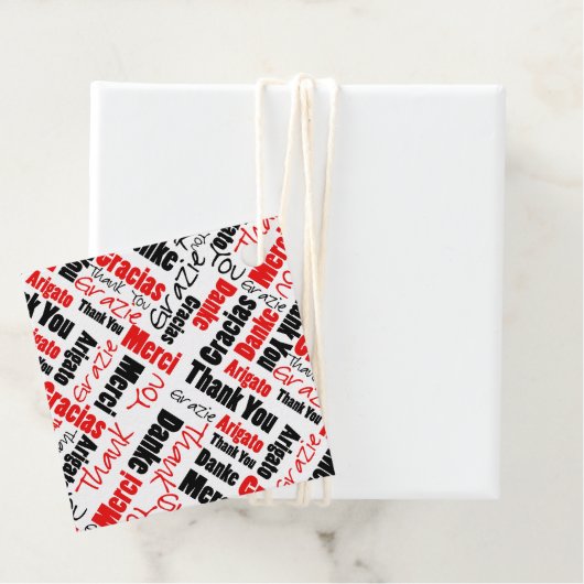Mehrsprachiger Dank Typografie Collage Red Black Geschenkanhänger (Beispiel)