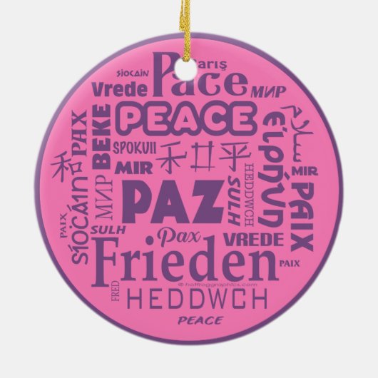 Mehrsprachiger Frieden Weihnachtsdekoration Rosa 2 Keramik Ornament (Hinten)