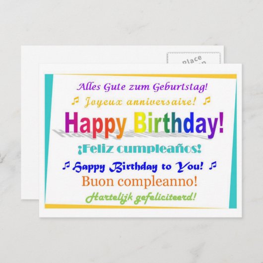Mehrsprachiger Geburtstag Postkarte (Vorne/Hinten)