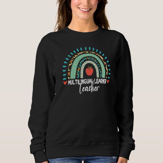 Mehrsprachiger Lernender Lehrer Leopard Regenbogen Sweatshirt (Vorderseite)