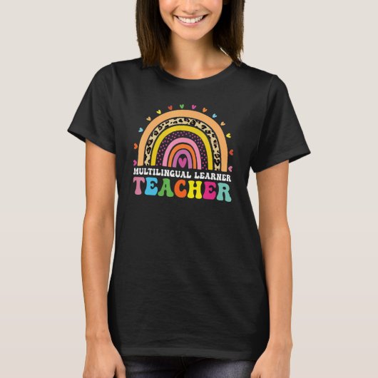 Mehrsprachiger Lerner Leopard Rainbow Multi T-Shirt (Vorderseite)