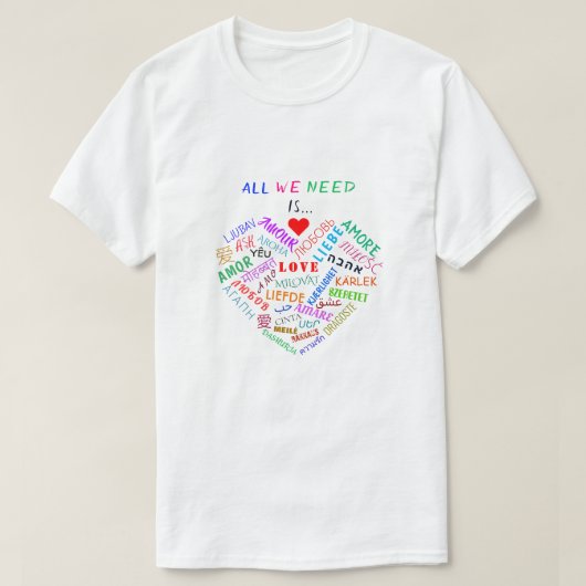 Mehrsprachiger T - Shirt mit Liebe Word (Design vorne)