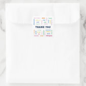Mehrsprachiges Farbige Internationales Dankeschön Quadratischer Aufkleber (Tasche)