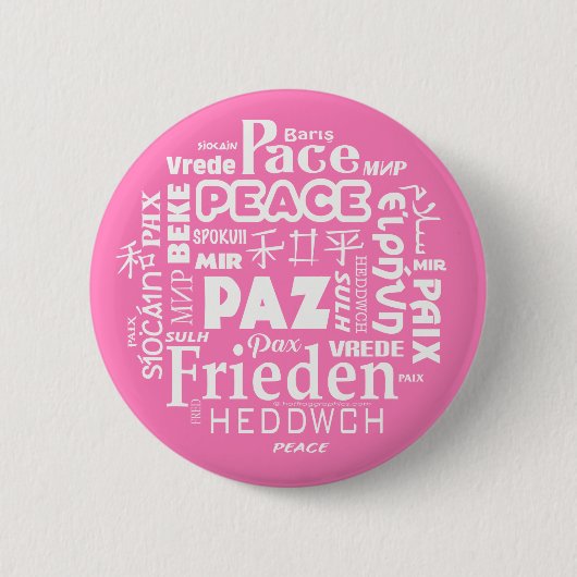 Mehrsprachiges rosa FriedensAbzeichen Button (Vorderseite)