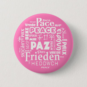 Mehrsprachiges rosa FriedensAbzeichen Button