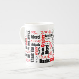 Mehrsprachiges Rotes Schwarzes "Danke" Typografie Porzellantasse