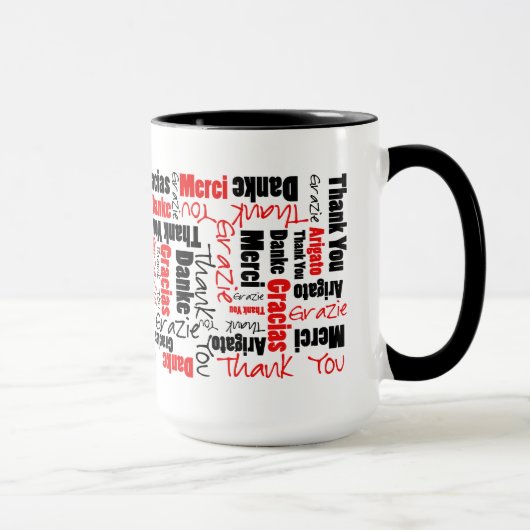 Mehrsprachiges Rotes Schwarzes Vielen Dank Typogra Tasse (Rechts)