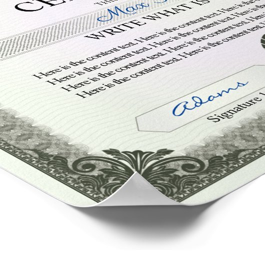 Mehrzweckzertifikat Poster (Ecke)