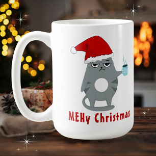 MEHy (MEH) Weihnachtsfest Weihnachtskat mit Kaffeetasse