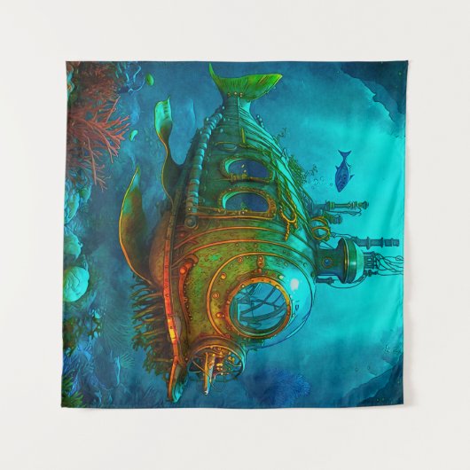 Meilen unter dem Meer Kunst Illustration Steampunk Wandteppich (Vorderseite (Horizontal))