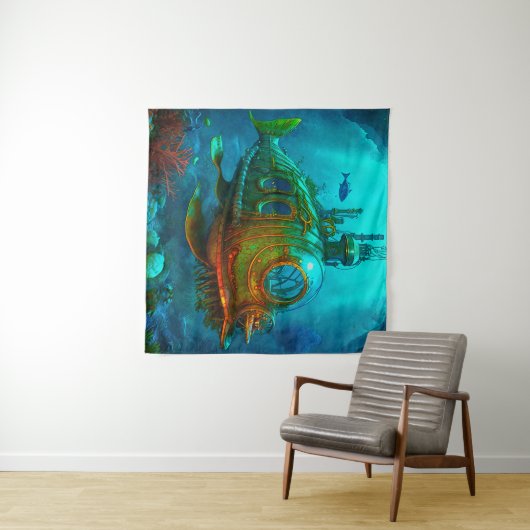 Meilen unter dem Meer Kunst Illustration Steampunk Wandteppich (Beispiel (Horizontal))