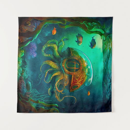 Meilen unter dem Meer Kunst Illustration Steampunk Wandteppich (Vorderseite (Horizontal))