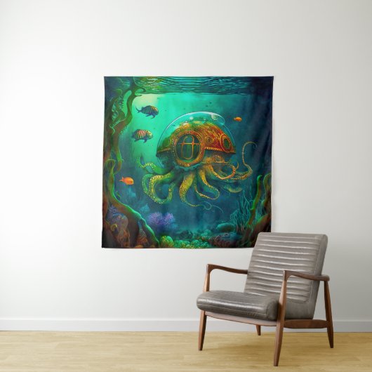 Meilen unter dem Meer Kunst Illustration Steampunk Wandteppich (Beispiel)