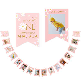 Meilenstein 1. Geburtstag Rosa Foto Weiße Daisy Wimpelkette