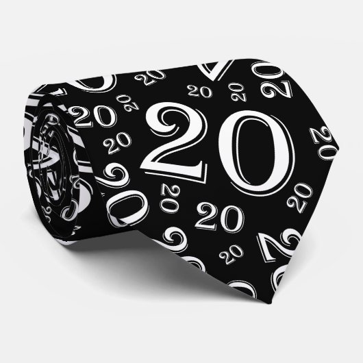 Meilenstein 20 Random Zahlenmuster Schwarz/Weiß Krawatte (Gerollt)