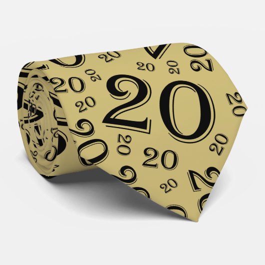 Meilenstein 20 Zufallszahlenmuster Schwarz/Gold Krawatte (Gerollt)
