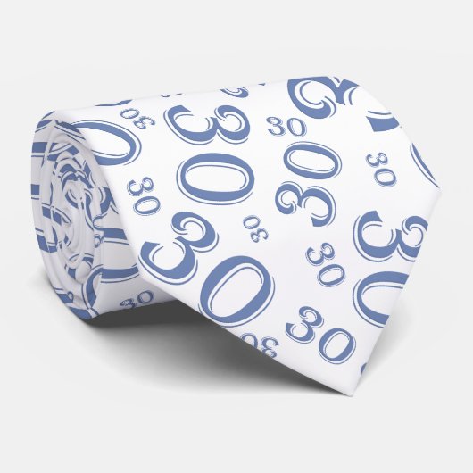 Meilenstein 30 Random Number Pattern Blau/Weiß Krawatte (Gerollt)