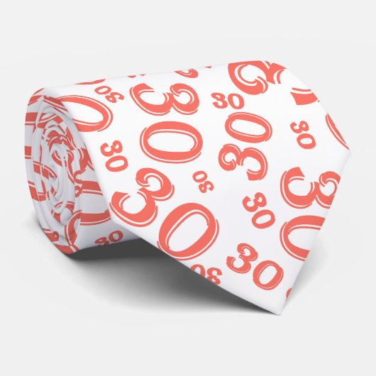 Meilenstein 30 Random Number Pattern Korallen/Weiß Krawatte (Gerollt)