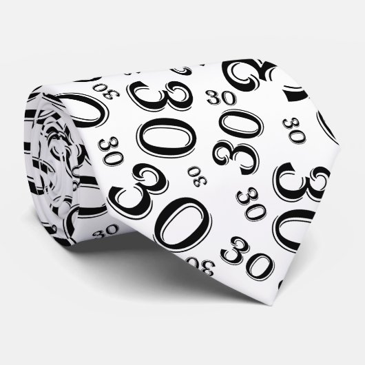 Meilenstein 30 Random Zahlenmuster Schwarz/Weiß Krawatte (Gerollt)