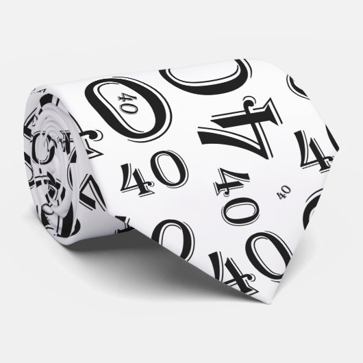 Meilenstein 40 Random Zahlenmuster Schwarz/Weiß Krawatte (Gerollt)