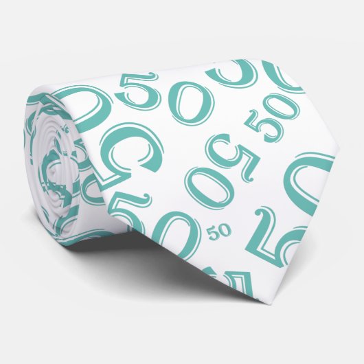Meilenstein 50 Random Zahlenmuster Aquamarin/weiß Krawatte (Gerollt)