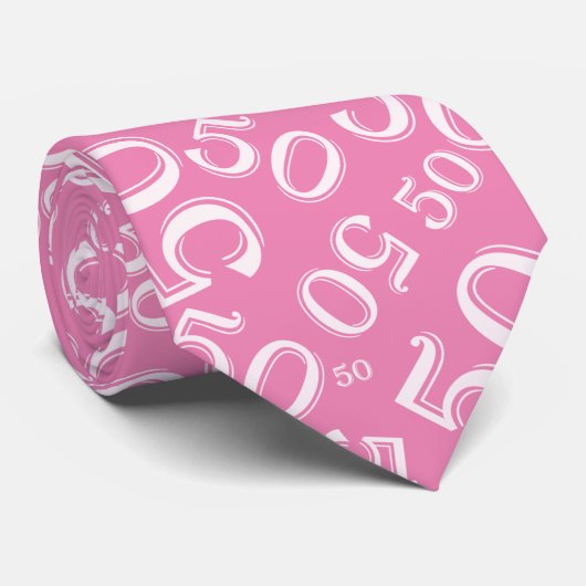 Meilenstein 50 Random Zahlenmuster Pink Krawatte (Gerollt)