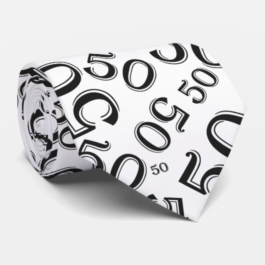 Meilenstein 50 Random Zahlenmuster Schwarz/Weiß Krawatte (Gerollt)