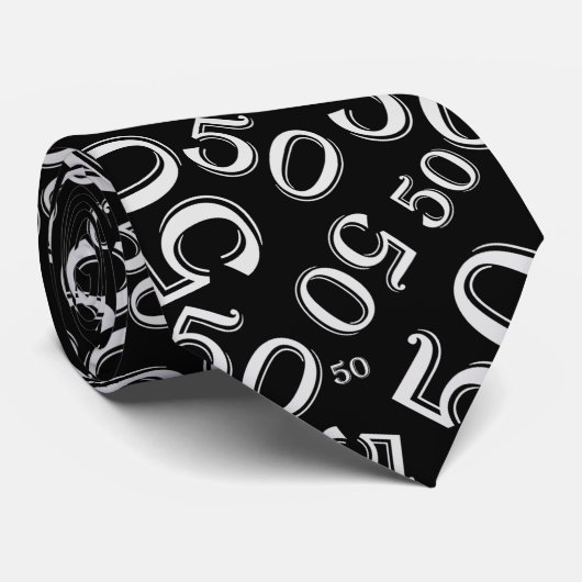 Meilenstein 50 Random Zahlenmuster Schwarz/Weiß Krawatte (Gerollt)