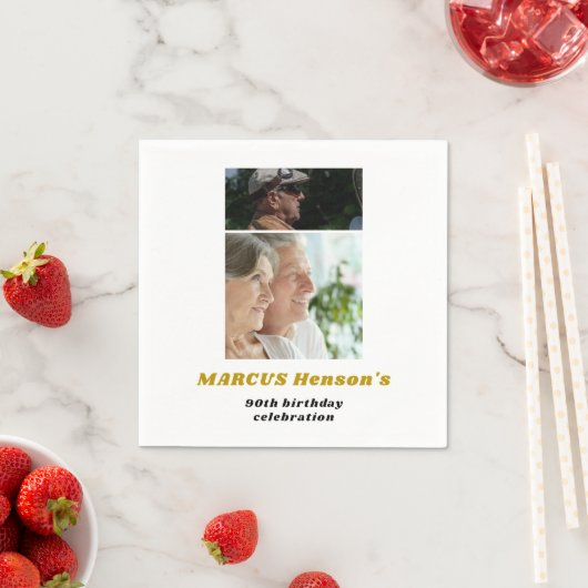 Meilenstein 90. Geburtstag 2 Fotos Serviette (Beispiel)